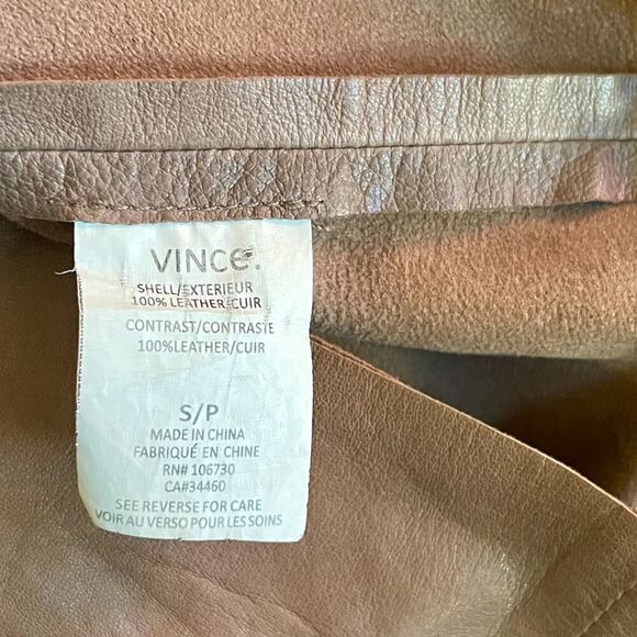 Vince Size S Brown Short Sleeve Leather V-Neck Shift Dress Pockets Lightweight - Picture 3 of 5
